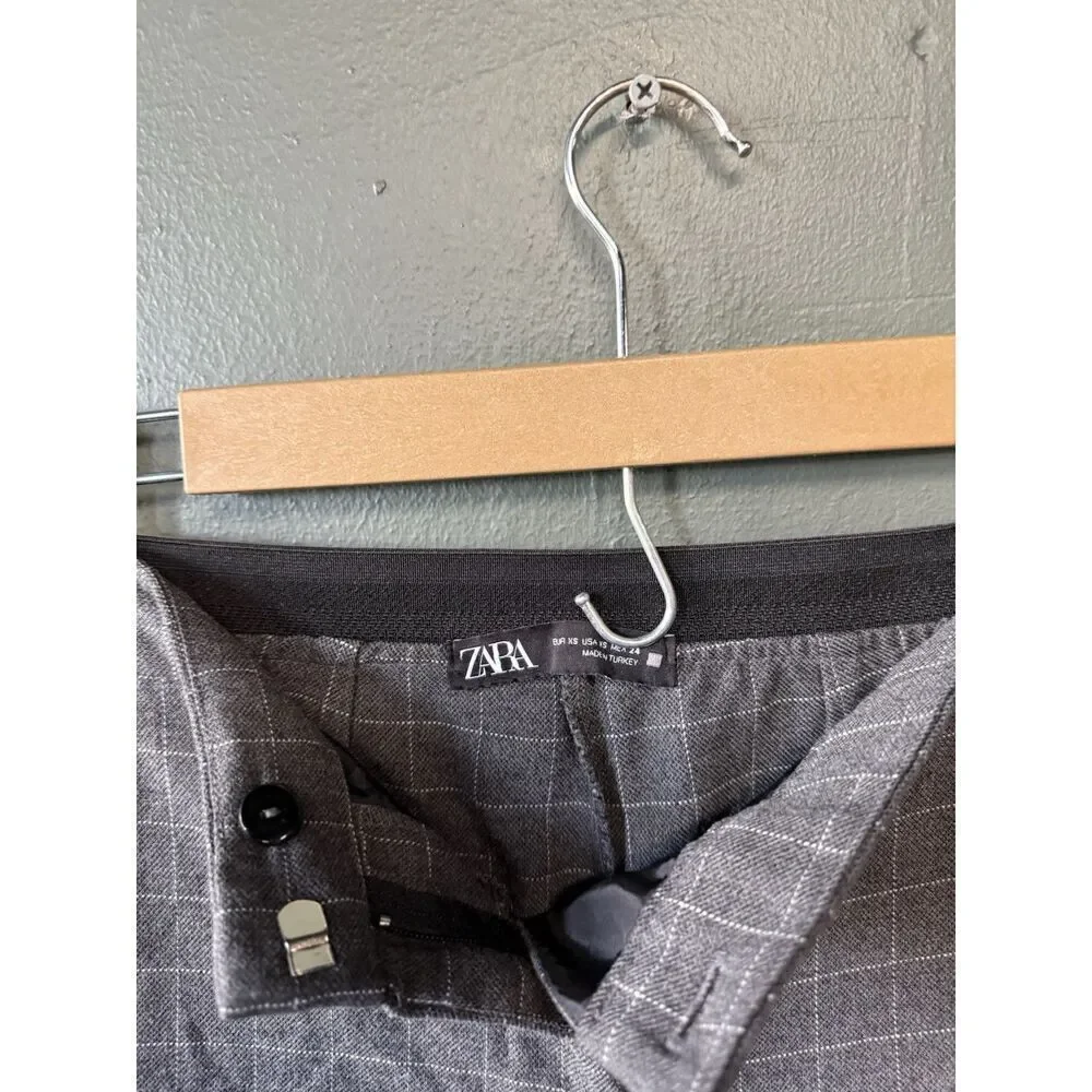 Zara Womens Gray Plaid Ankle Tapered Straight Leg Work Pant Size XS